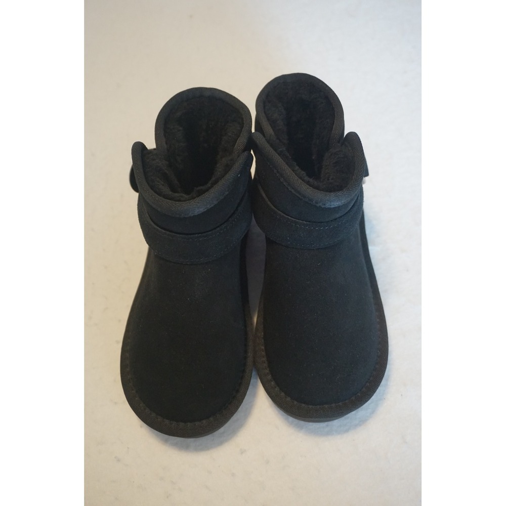 Kids Black Faux Suede Buckle Ankle Boots Faux Fur Lined Size 31 205